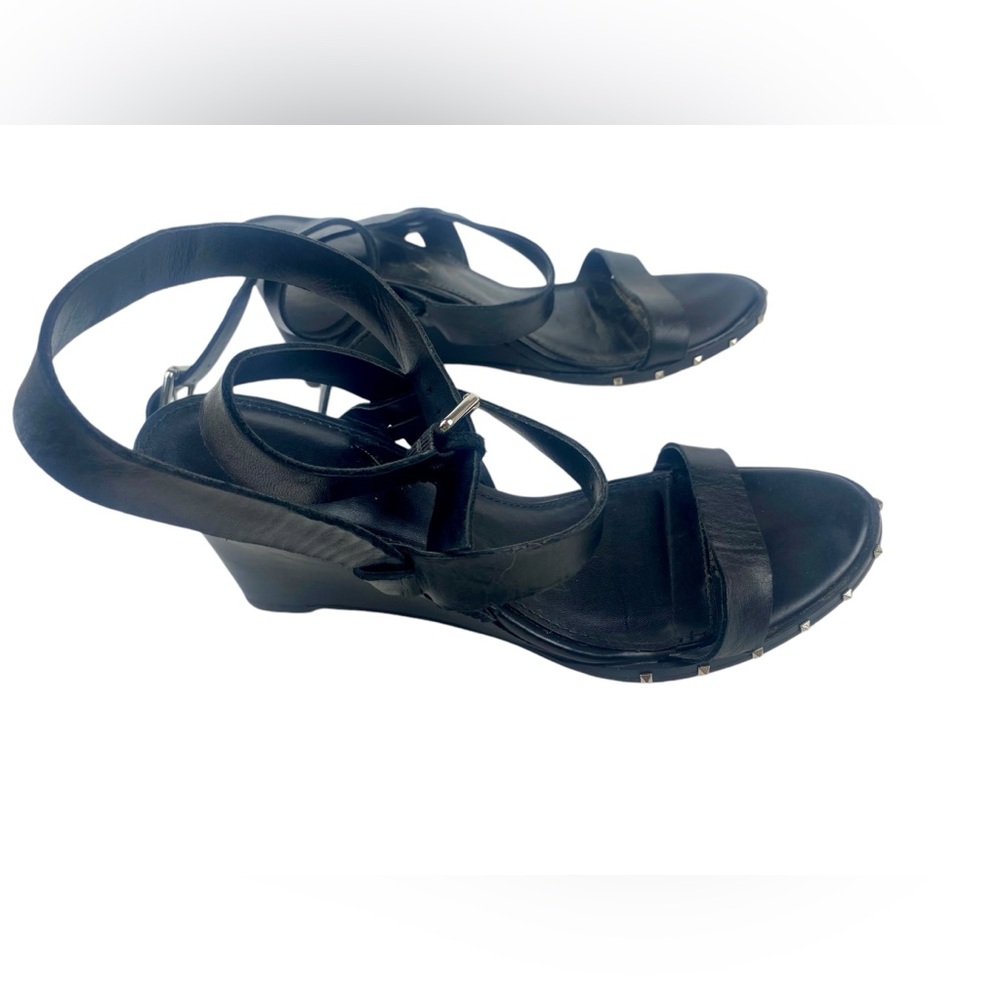 Marc Fisher Black Leather Madaya Studded Wedge Ankle Wrap Sandals Size 8.5 - Picture 10 of 10
